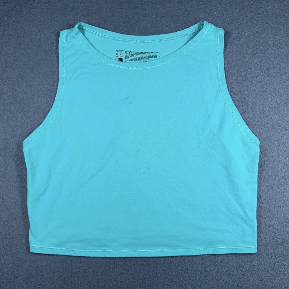 Victoria's Secret VSX Tank Top Womens Large Blue Cropped Crew Neck Stretch
